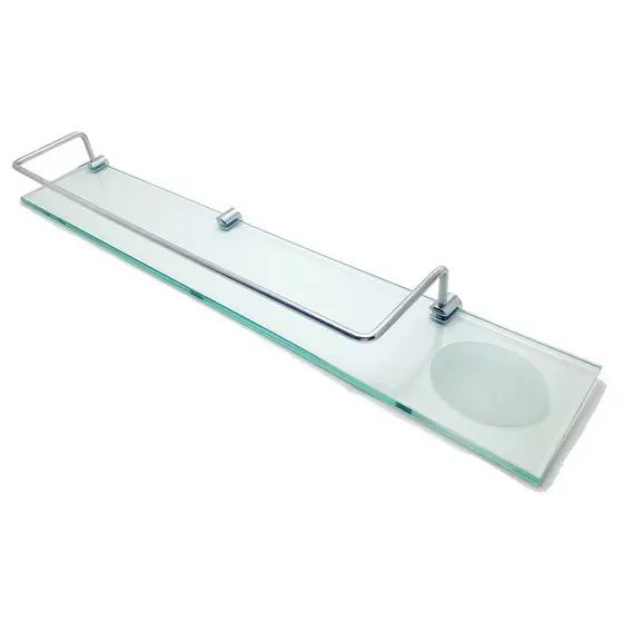 Porta Shampoo Com Saboneteira Em Vidro Incolor (60 Cm)