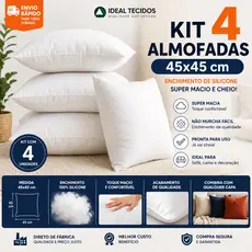 Kit 4 Almofadas 45x45 Silicone | Enchimento Macio e Cheio | Ideal para Capas Decorativas