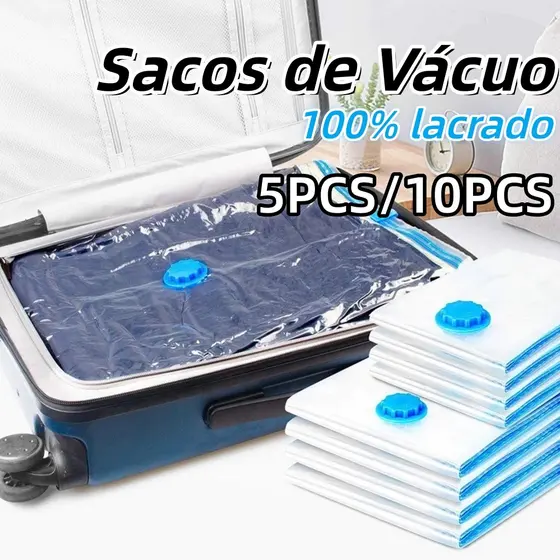 Kit 3/5/10 Saco a Vacuo + COM ou SEM Bomba Manual Organização de Roupas Mala Viagem Guarda Roupas