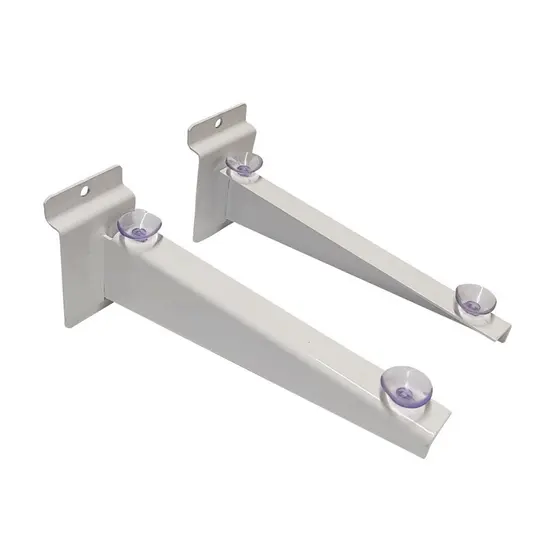 12 Suporte Faca Mão Francesa c/Aba e Ventosa Branco 20cm p/Painel Canaletado - 20, 25 e 30cm
