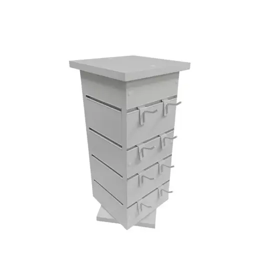 Expositor De Balcão Giratório de MDF 18mm Branco (20x20x50cm) + 30 Ganchos de 05cm