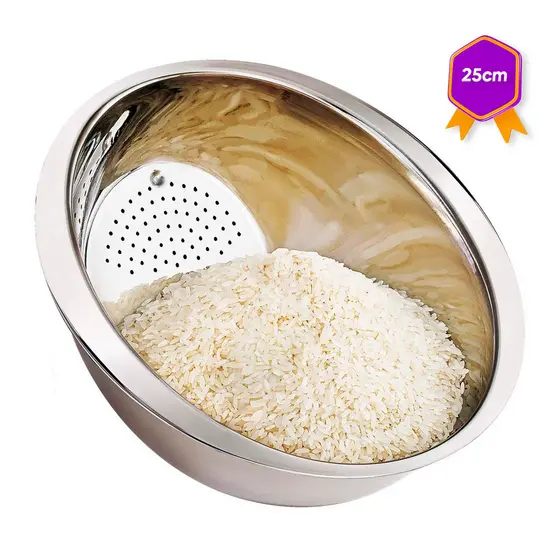 Escorredor De Arroz Frutas Legumes Redondo Aço Inox Premium