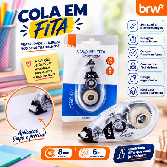 Cola em Fita Dupla Face BRW 6m - Scrapbook - Álbum de Fotos