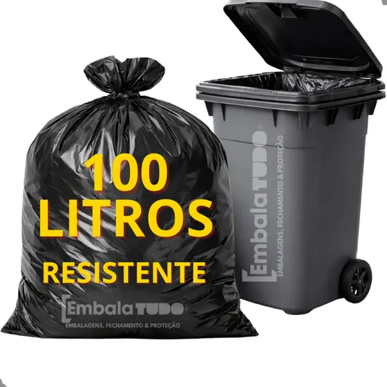 Saco de Lixo Preto 100 Litros pacote com 100 Unidades Plastico Resistente