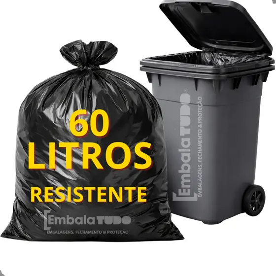 Saco Lixo 60L Litros Resistente com 100 Unidades