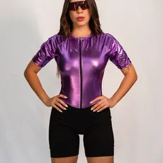Macaquinho de Ciclismo Manga Curta - Modelo: Metálico - Feminino - Conforto e Elegância ferro em gel