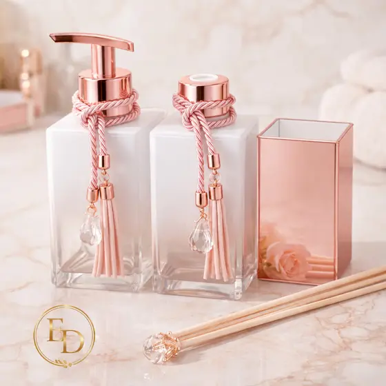 Kit Lavabo Banheiro Luxo com Porta Escova Square Branco Degrade 250ml Saboneteira Aromatizador