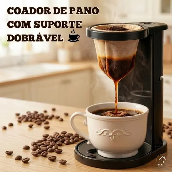 Mini Coador Café De Pano Gourmet Portátil Reutilizável c/ Suporte Individual Expresso Lavável Keita