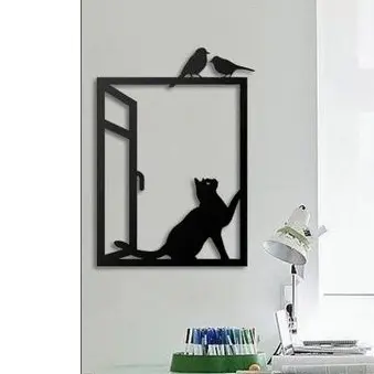 Quadro Decorativo Gato na Janela em MDF 3mm Preto e Branco - Decoração Pet Lovers