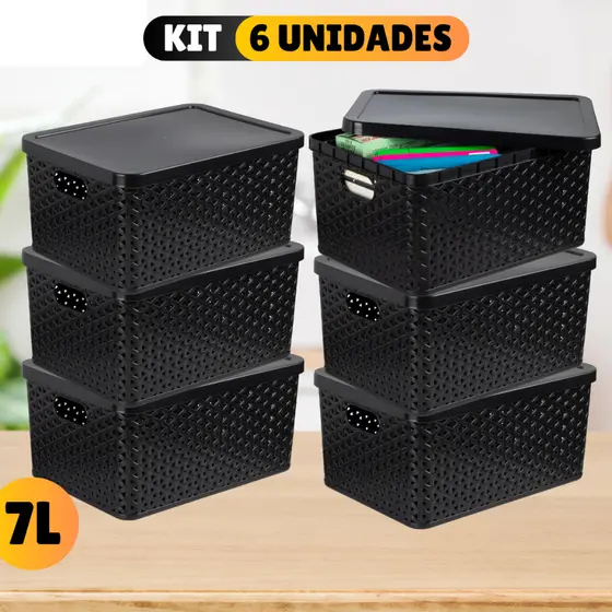 Kit Com 6 - Cesto Caixa Organizadora Rattan - 7 Litros