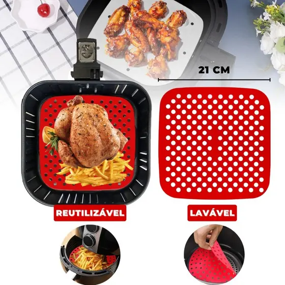 Tapete Protetor Silicone Para Air Fryer Fritadeira Universal Não Gruda Assadeira