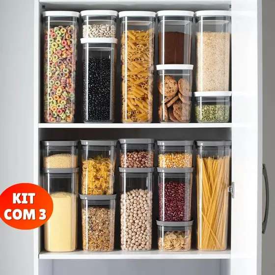 Potes Herméticos em Acrílico Cristal para Cozinha e Design Empilhável Organizador para Mantimentos