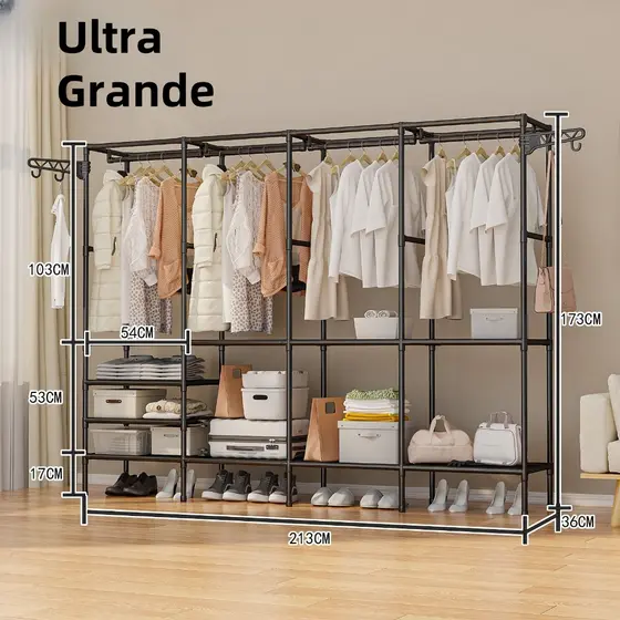 Arara De Roupa Cabideiro De Chão Sapateira Rack Organizador Multiuso Aço Inox