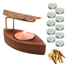 Incensário Porta Palo Santo Mod: Canoa + 10 Velas e 1 Lasca - Para Palo Santo Natural e Palito