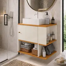 Gabinete Suspenso Com Porta E Prateleira Organizador Para Banheiro E Pia Beauty