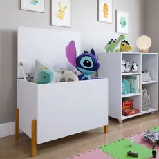 Baú Infantil Caixa Organizadora De Brinquedos Pés Madeira Com Tampa Quarto