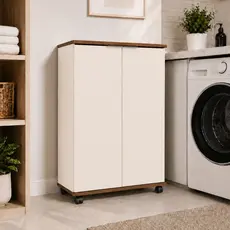 Armário Organizador Com Rodizio 2 Porta E 2 Prateleiras Multiuso Para Lavanderia Cozinha