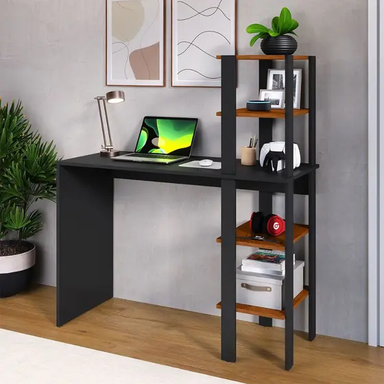 Escrivaninha Mesa De Computador Com Prateleiras Reversível Compacta Escritório Notebook