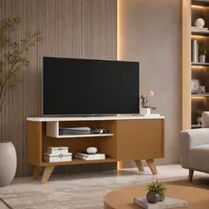 Rack Para TV Até 43 Polegadas Com Porta Nicho E Pés Retrô Sala Bancada