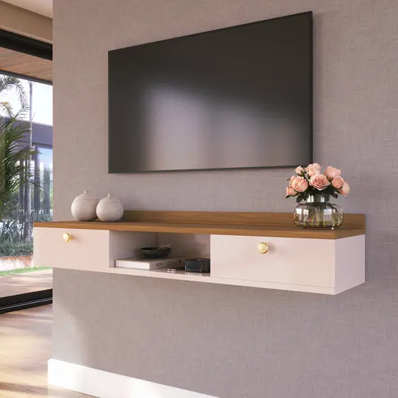 Rack Suspenso Home Para Tv Bancada Flutuante 2 Portas Sala Quarto