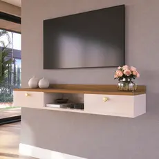 Rack Suspenso Home Para Tv Bancada Flutuante 2 Portas Sala Quarto