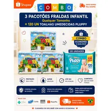 3 Pacotões Fraldas Infantil (Qualquer Tamanho) P- 120 un / M- 120 un / G- 120 un / GG- 114 un / XXG - 108un + 100 un Toa