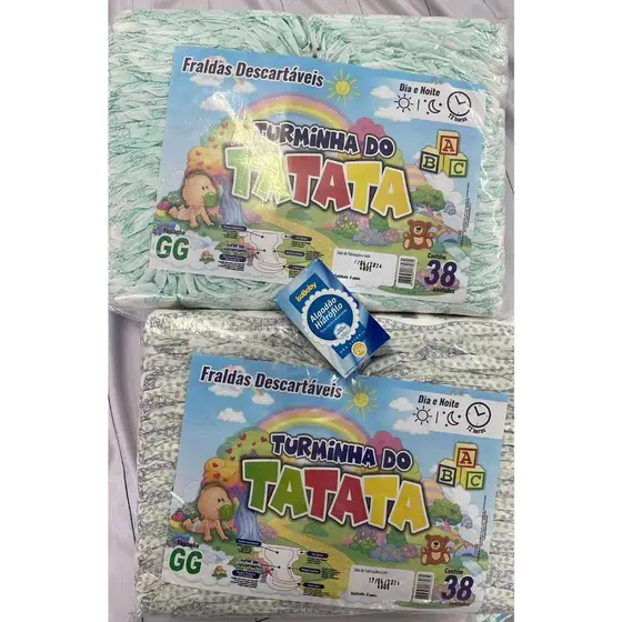 2 Pacotões Fraldas Infantil  Turminha do Tatata + Rolo de Algodão (P - 80 un - M - 80 un - G - 80 un - GG- 76 un - SXG