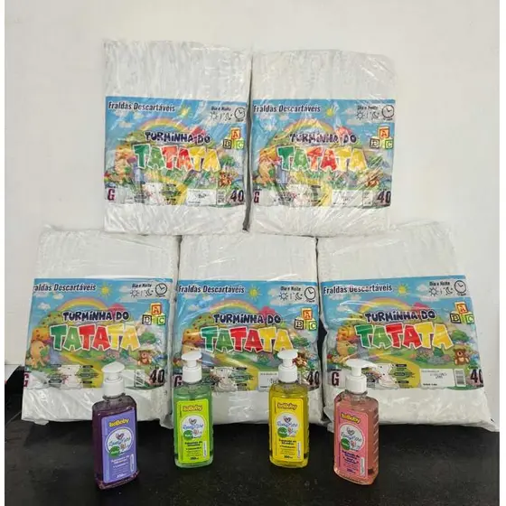 5 Pacotões Fraldas Infantil Turminha (P- 200 un M- 200 un G 200 un - GG 190 un - SXG 180 un ) + Sabonete Liquido Baby