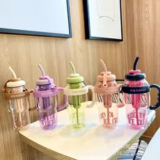 Garrafa de Água com Canudo de Silicone Grande com 1300ml Capacidade com Filtro Portátil Garrafinha de Plástico Canudinho