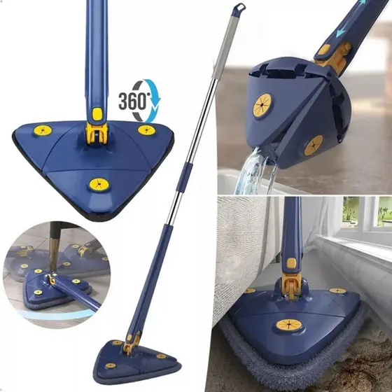 Esfregão Rodo Triangulo Mop Multifuncional De Limpeza Ajustável Giratória 360° Rodo