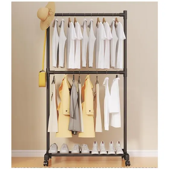 Arara de Multiuso Roupas Cabideiro  de Chão Closet  rodas móveis Modulado em Aço Carbono