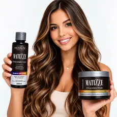 KIT Shampoo e Máscara Tonalizante Avelã Acobreado Chocolate Morena Iluminada - S/ Amônia 100% Natural MATIZZE