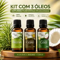 KIT 3 óleos 100% puro Terapia Capilar Cronograma Óleo de Coco + Ricino + Alecrim 60ml Tratamento Capilar