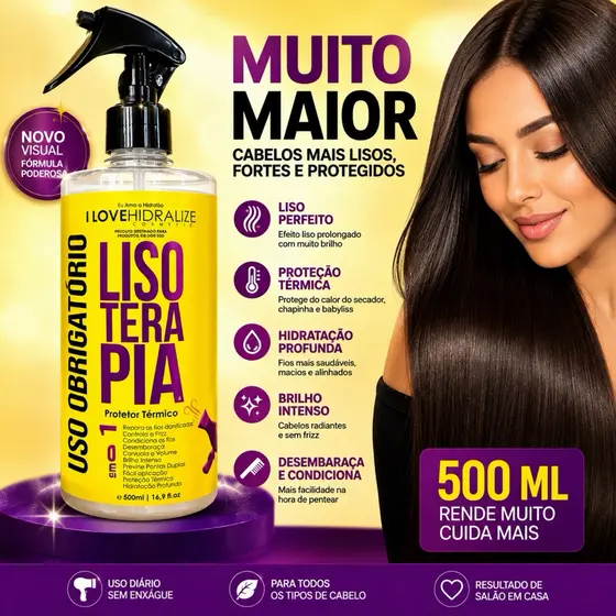 Protetor Térmico Lisoterapia 500ml USO OBRIGATÓRIO 10 em 1 Capilar Finalizador Liso Extremo