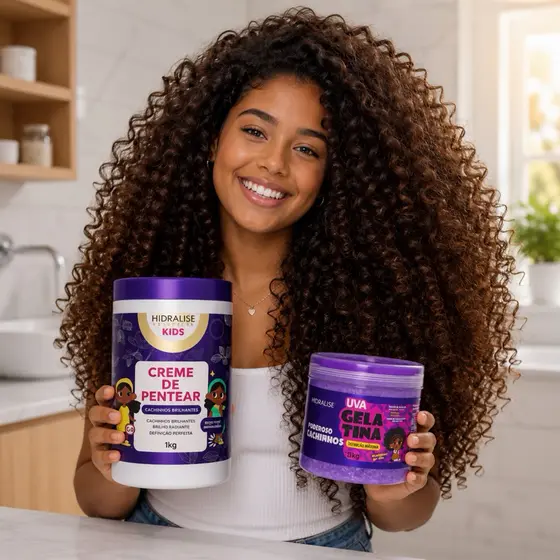 KIT Kids 2 Produtos Hidralise Creme 1kg + Gelatina 500G Definição Dos Cachos Sem Frizz Para Cachos