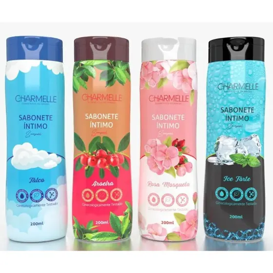 Kit 4 Sabonetes Íntimos Charmelle (Ice, Aroeira, Talco e Rosa Mosqueta)