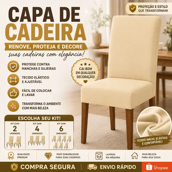 Kit 6, 4 e 2 Capas de Cadeira Jantar Elástica Malha Gel Ajustável
