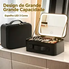Maleta rígida impermeável espelho LED, amplo espaço para cosméticos em viagens Q10