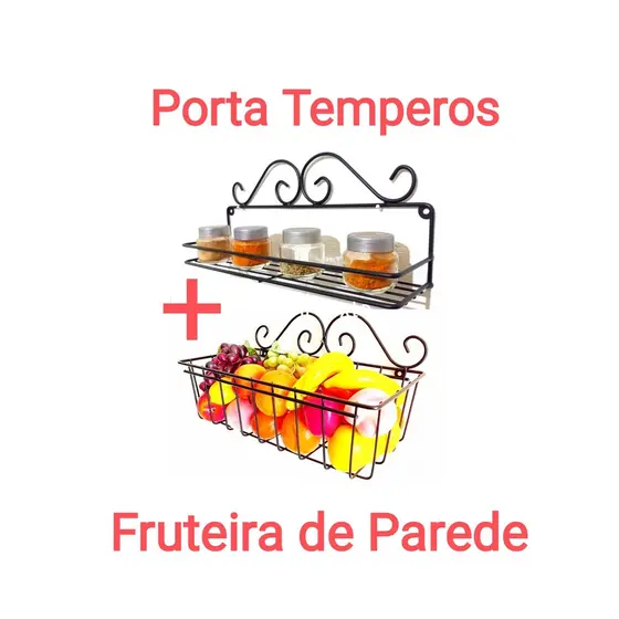Deixe sua cozinha mais charmosa! Kit colonial com fruteira e porta-temperos (2 peças).