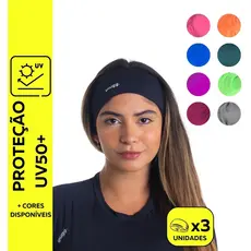 Kit 3 Faixas De Cabelo Headband Snugg Wear Elastica Proteção Solar UV50+ Absorve Suor Treino Corrida