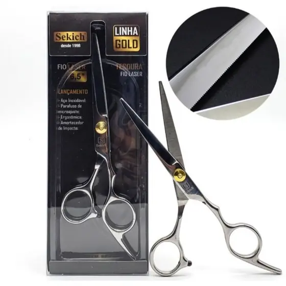 Tesoura P/ Cabelo Fio Laser Profissional 6,5'' Linha Gold