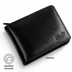 Carteira Masculina Couro Zíper Compacta Porta Cartões CNH Cédulas Moedas - Envio Imediato