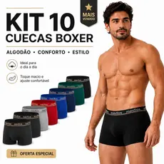 Kit 10 ou 5 Cuecas Boxer Adulto de Algodão Premium Original Mavllos com Forro de Algodão