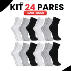 Kit Até 24 Pares de Meias Masculina Cano Alto Longo Confortável 40 ao 46