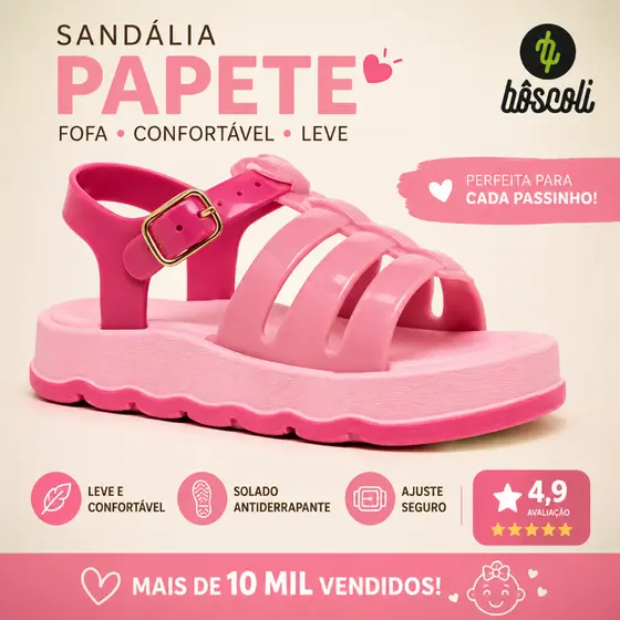 Sandália Infantil Menina Baby Papete Fofa Confortável Antiderrapante Leve