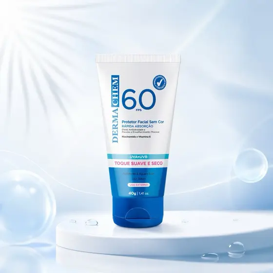 Protetor Solar Facial Derma Chem FPS 60 Toque Seco Efeito Matte 40g