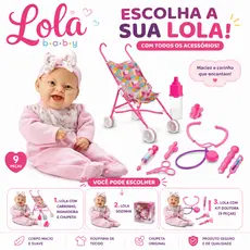 Boneca  Lola Com Chupeta Mamadeira Lola Baby Rosa Menina Brinquedo Infantil Bebê Kit Medica Doutora