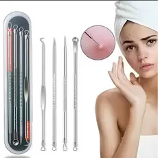 Kit 4 de Ferramentas de Beleza Extrator de Acne Removedor de Cravo Espinha Aço Inoxidável Agulhas