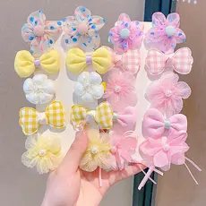 Kit com 10 Grampos de Cabelo – Laços e Flores de Tecido para Meninas (Estilo Princesa)