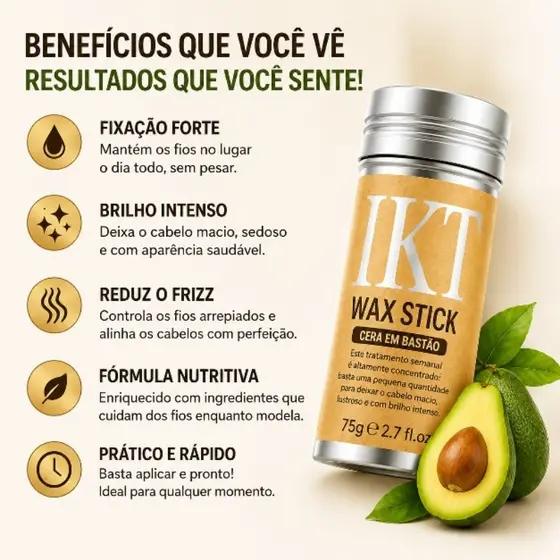 Pomada Cera Capilar IKY Wax Stick 75g Bastão Modelador Finalizador